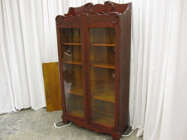 Antique Victorian Style Bookcase w Shelfs & Glass Doors  