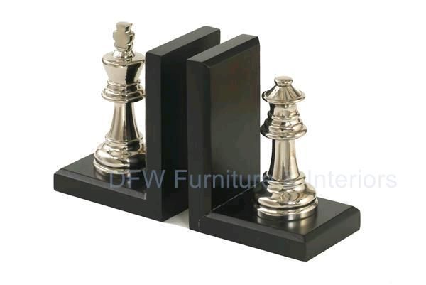 KING AND QUEEN CHESS PIECE NICKEL BOOKENDS  GIFT  