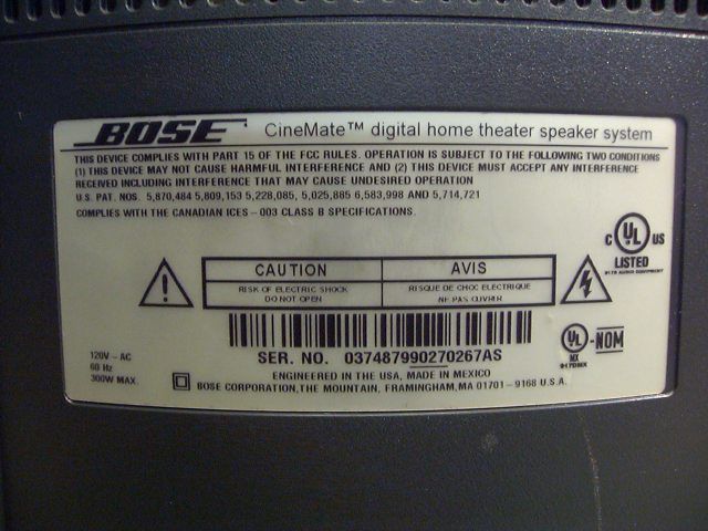 BOSE CineMate DIGITAL HOME THEATER SPEAKER SYSTEM CINE MATE SUBWOOFER 