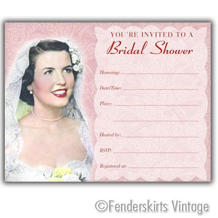 Vintage 1950s Bride Wedding Shower Invitations  