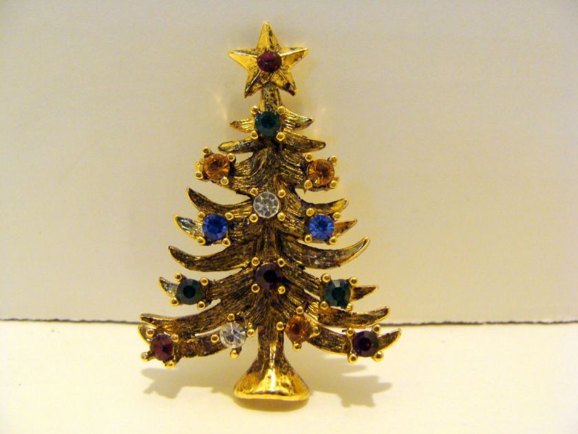 Eisenberg Ice Rhinestone Christmas Tree Pin Brooch  