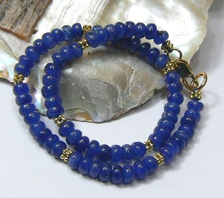 RARE GENUINE RICH BLUE NATURAL BURMESE SAPPHIRE RONDELLES 14K GOLD 