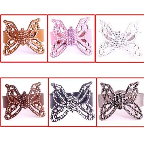   Leather Crystal Ladys Butterfly Shape Charm Bracelet Jewelry  