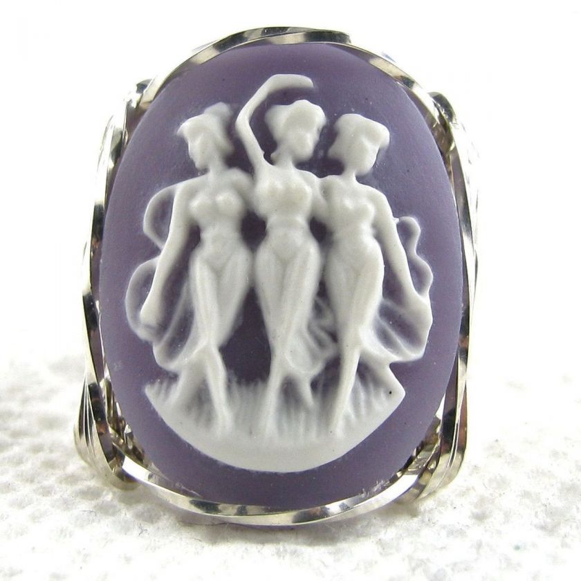 Three Dancing Graces Cameo Ring Sterling Silver Custom Jewelry  