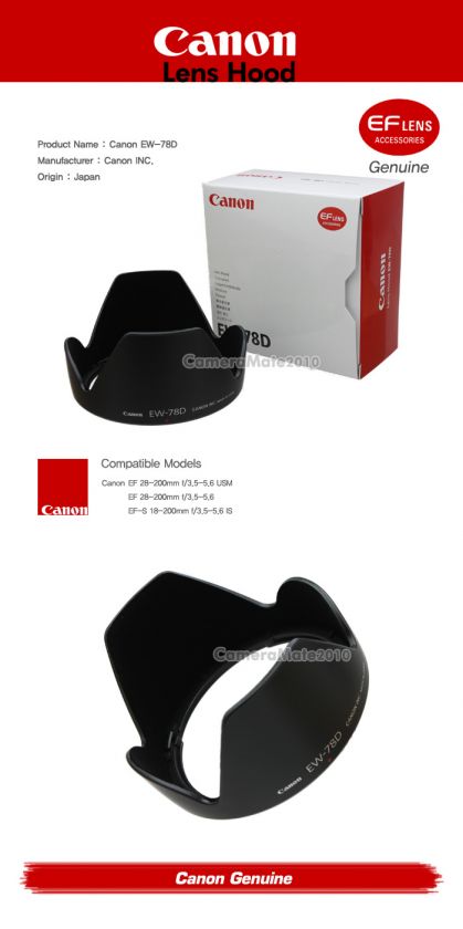 Genuine Canon EW 78D Lens Hood EFs 18 200mm EF 28 200mm  