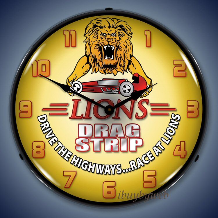 Retro Nostalgic Lions Drag Strip Car Race Lighted Clock  