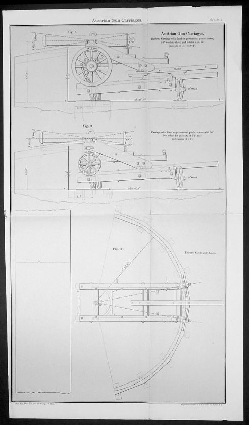 1860 Delafield Davis Schematic Plan of Cannon, Carriage  