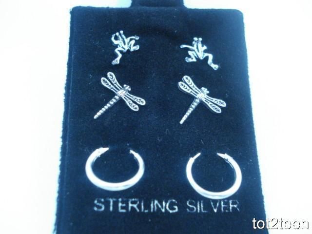   Silver Trio Set Lot Children Kid CZ Strawberry Hoop Earrings 3  