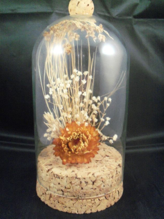 Gorgeous Vintage Dried Flower Arrangement Under 8 Tall Glass Dome 