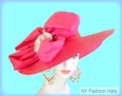 Florida Pink Wide Brim White Church Hat Dress Tea Hats  