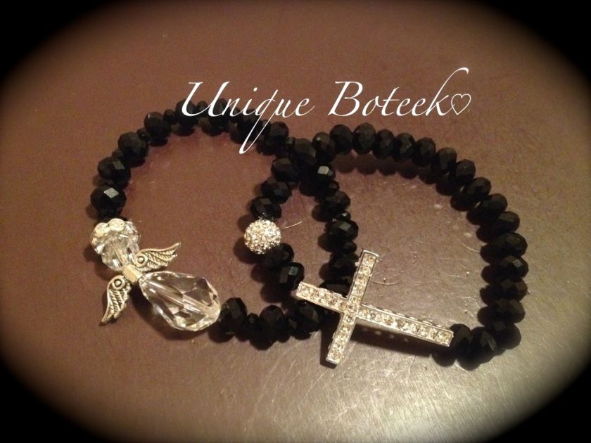 Side Ways Cross Bracelet and Angel/ Sideway Cross Bead Bracelet  