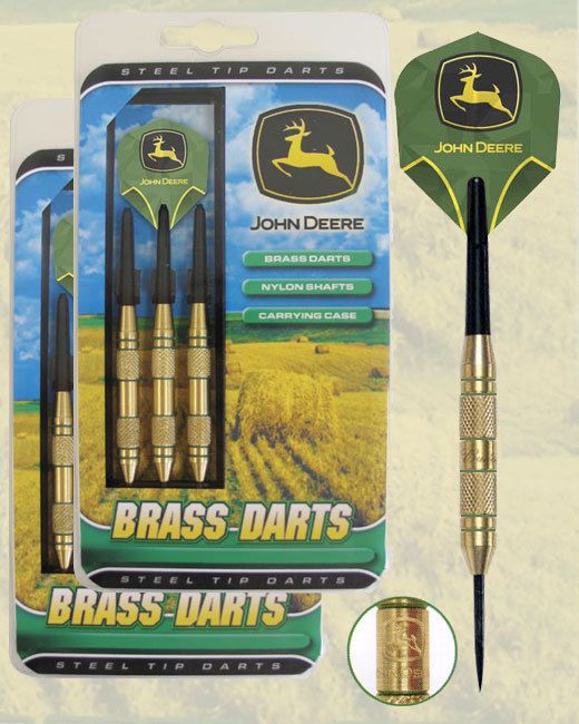 JOHN DEERE BRASS DARTS STEEL TIP 2 SETS ENGRAVED LOGO  