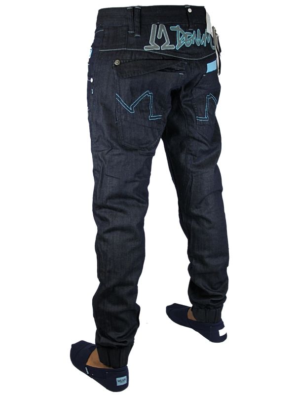 E7 NEW MENS DARK WASH J2 303194 DESIGNER TAPERED FIT CUFFED JEANS ALL 