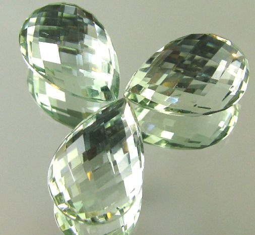 9Ct 3pc Lot Green Amethyst Gemstones Pear Checker Briolette Cut Gem 