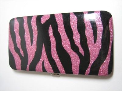 Silver BK Pink BK Zebra Glitter Clutch Hard Case Wallet  