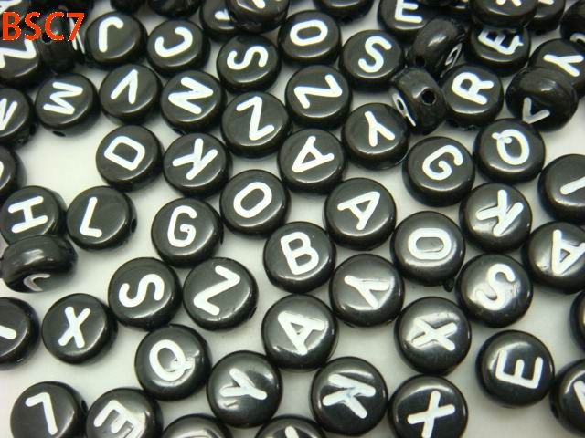 4x7mm Black COIN WHITE Alphabet Letter Mixed Acylic Loose Craft Beads 