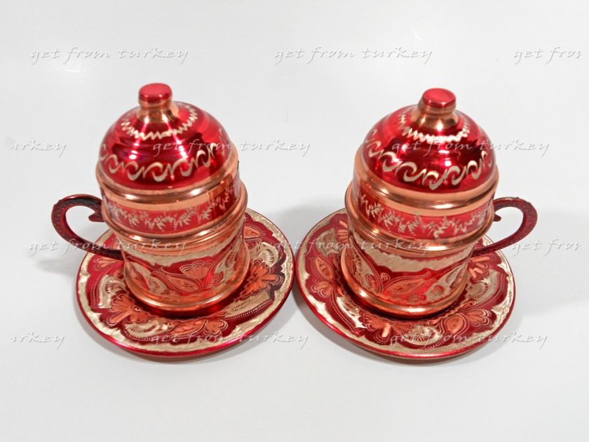 Turkish Coffee & Espresso Set Handmade Crafted Copper Tray Cup Pot 