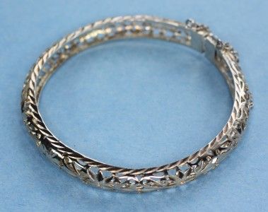 Filigree Design Sterling Hinged Bangle Bracelet  