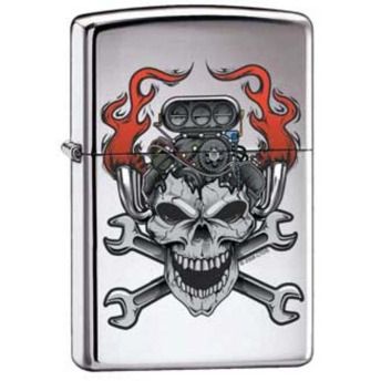 Motor Skull Hot Rod Chrome Zippo Lighter  