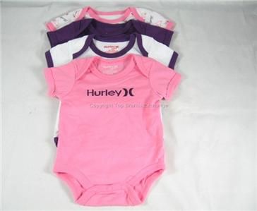 Hurley Infant Bodysuit 4 Pack 3 6 9 months Romper Onesie Baby Girl 
