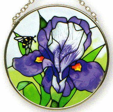 Stained Glass SM PURPLE BEARDED IRIS Suncatcher   NEW  