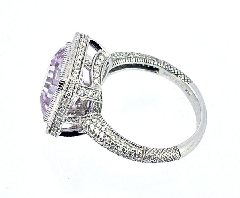 Judith Ripka 18k Solid White Gold Diamond & 11ct kunzite Pave Size 12 