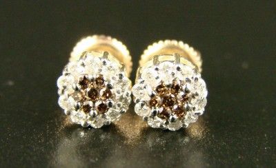 14K CHOCOLATE/WHITE FLOWER DIAMOND STUD EARRINGS .60 CT  