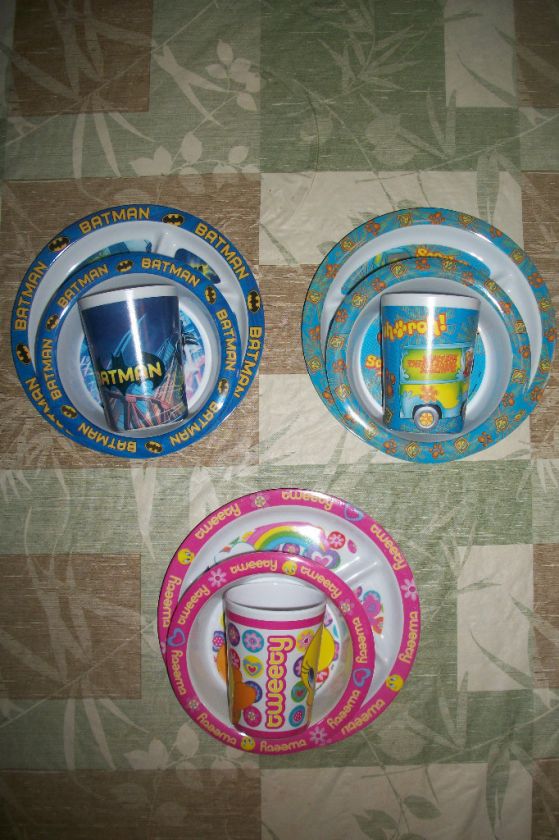 Child Melamine Dinnerware 3pc Set Scooby Tweety Batman NWT FREE US 