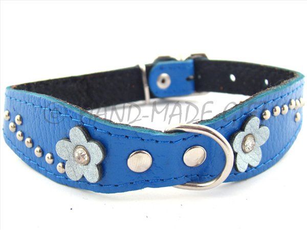 12.5 Genuine Leather Dog Collar STUDS FLOWERS  