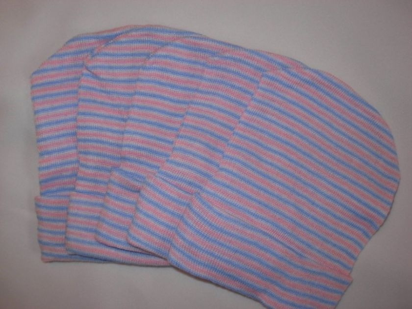 Pink blue striped Preemie Newborn Infant Caps Hats  