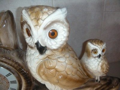 VINTAGE OWL CLOCK POTTERY MANTEL OWL LANSHIRE CLOCK  