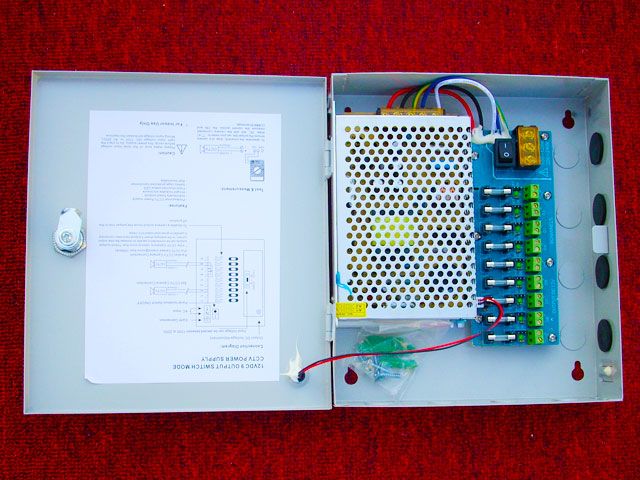 Switching Power Box Supply 12V 5A 9 Output w/ Fuse LED  