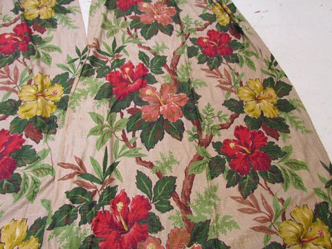 Vintage 1930s or 40s Barkcloth curtain & fabric seven panels Flowers 