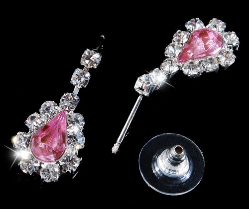 21958 Pink Teardrop Bead Acryl Czech Rhinestone Crystal Necklace 