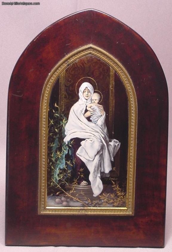 Antique Religious French Enamel Artist Signed Plaque  