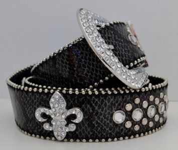 BRAND NEW WESTERN STYLE PYTHON SNAKE FLEUR DE LIS RHINESTONE LEATHER 