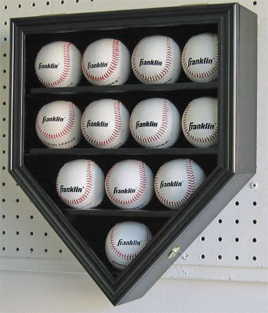 12 Baseball Display Case Holder Lock UV Door BLACK, B12 BL  