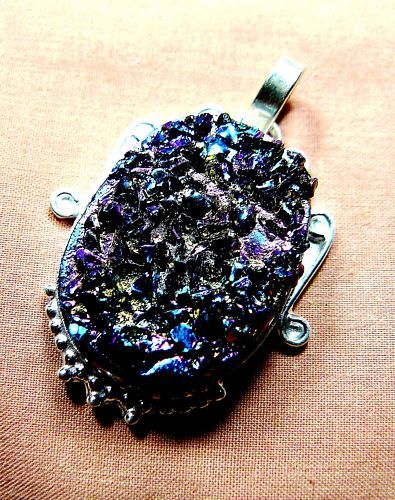 DRUSY DRUZY TITANIUM PENDANT/SLIDE STERLING SILVER  