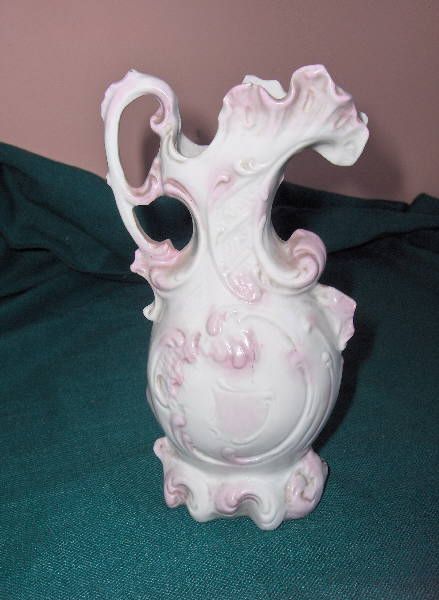 Vntg Mini Porcelain Urn Vase Pitcher White Pink Roses  