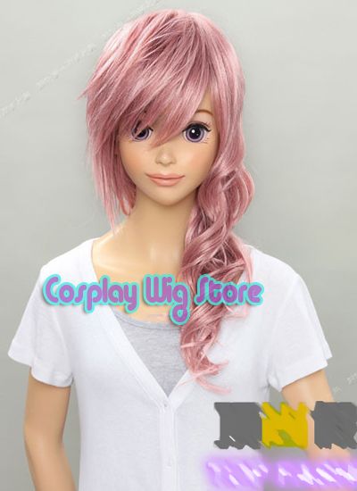 Lightning Long Curly Pink Anime Cosplay Skin Top Hair Wig  