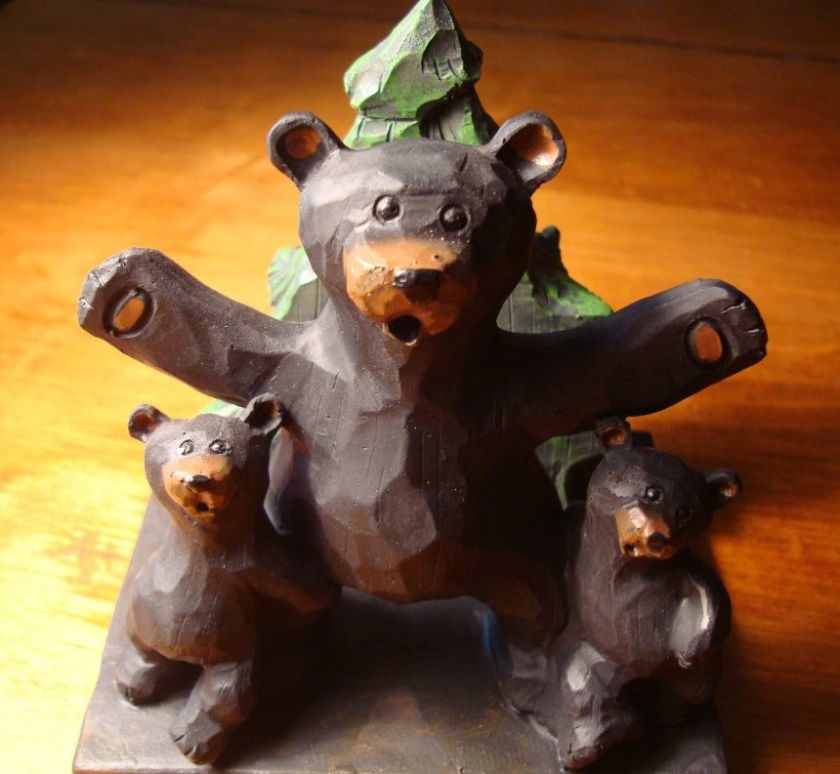 BLACK BEAR NAPKIN HOLDER Rustic Carved Lodge Log Cabin Kitchen Home 